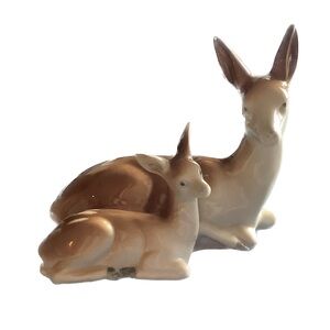 Vintage porcelain deer and fawn figurine germany no damage